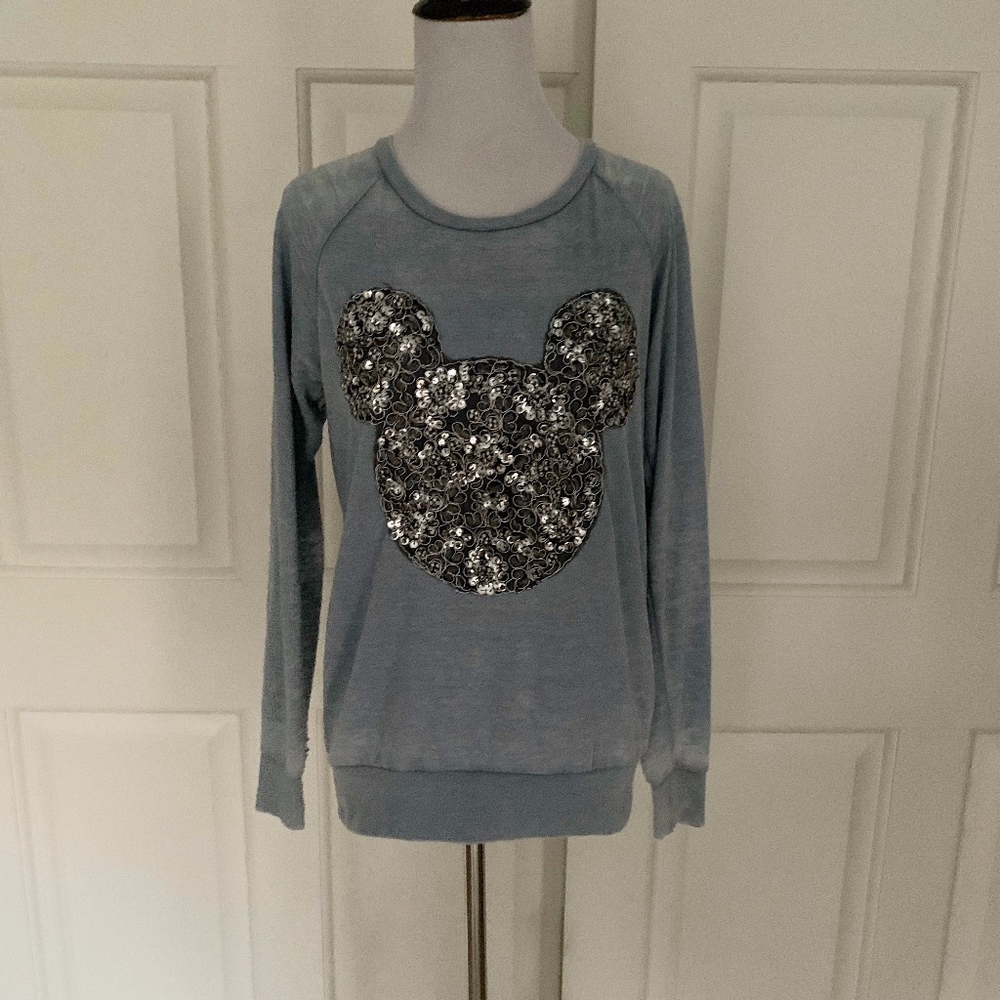 BLUE EMBELLISHED SWEATSHIRT LACE JEWEL MICKEY ICON